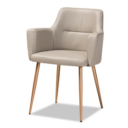 Baxton Studio Martine Glam and Luxe Beige Faux Leather Upholstered Gold Finished Metal Dining Chair